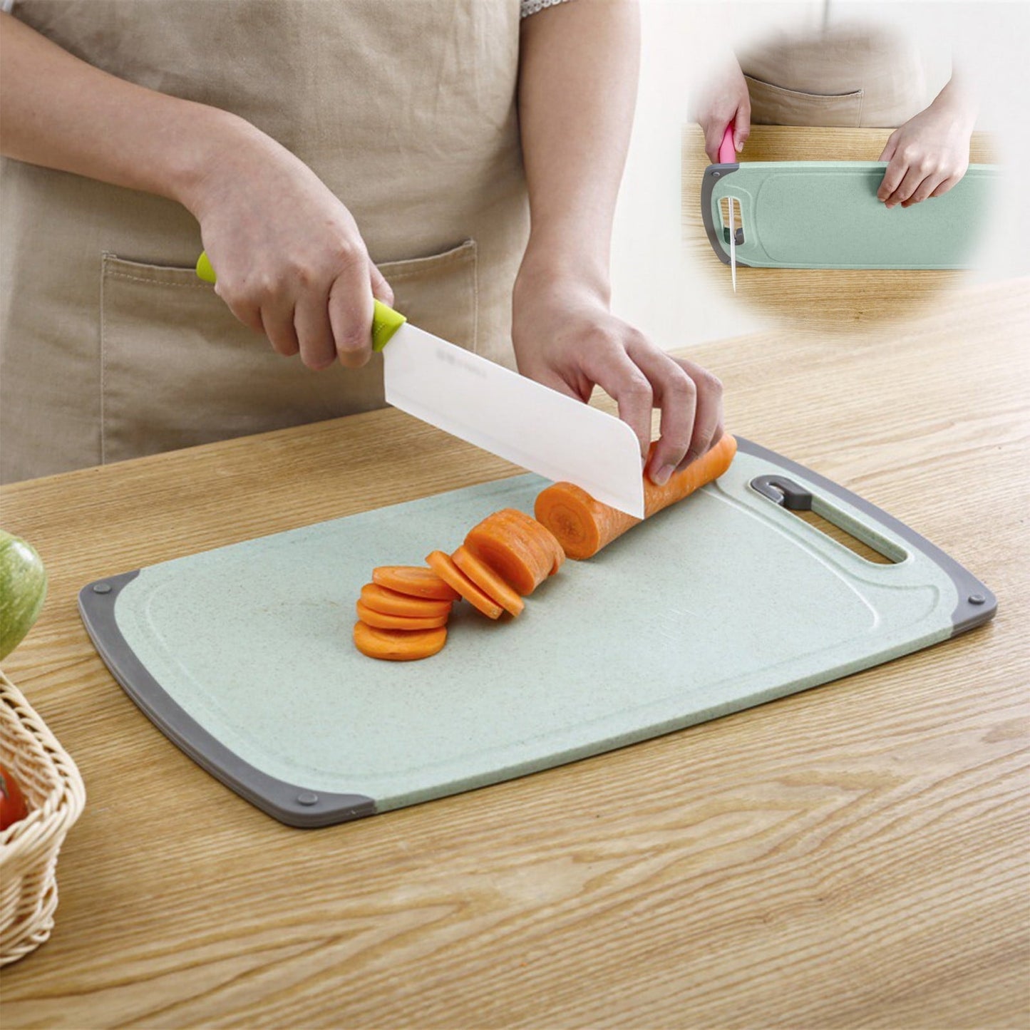Darzheoy Whetstones Buckwheat Cutting Boards for Kitchen Dishwasher Safe Doubles Sided Design Extra Large Cutting Board for Meat Easy Grip Handle Non Slip Green