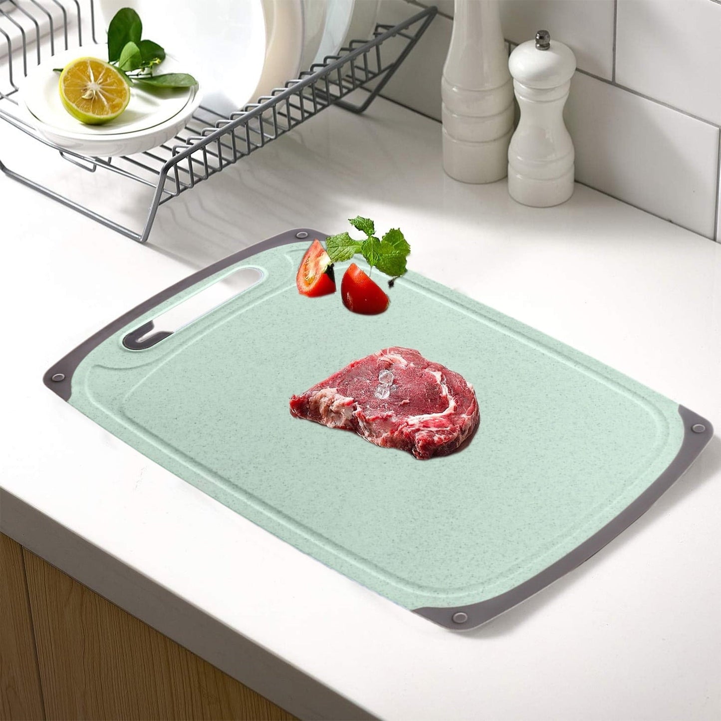 Darzheoy Whetstones Buckwheat Cutting Boards for Kitchen Dishwasher Safe Doubles Sided Design Extra Large Cutting Board for Meat Easy Grip Handle Non Slip Green