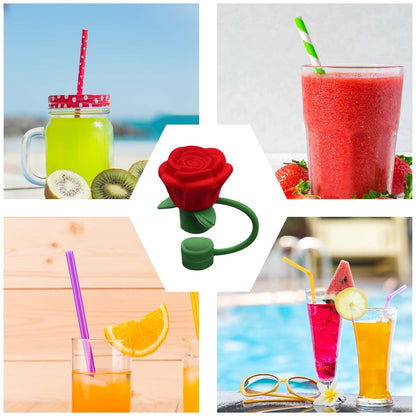 Darzheoy Rose Straw Toppers 10mm, Pink Flower Straw Covers Straw Tips for Tumblers Cup Accessories Tumbler Accessories Red