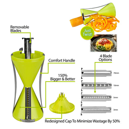 Darzheoy Spiralizer, Stainless Steel Vegetable Cutter for Large or Small Veggie Spaghetti Zucchini Carrot Pasta Noodle Maker Green