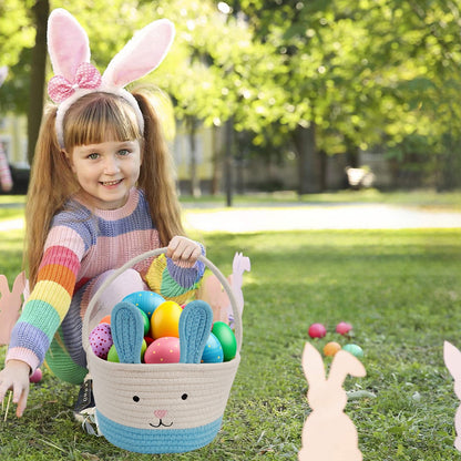 Darzheoy Easter Basket for Boys Girls Easter Bunny Basket with Rabbit Ears, Easter Egg Hunting Basket Easter Baskets for Kids Babies First Easter Gifts D