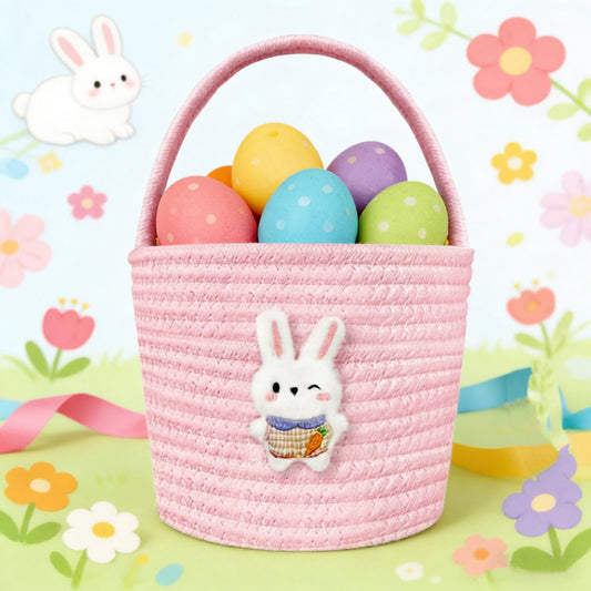 Darzheoy Easter Basket for Boys Girls Easter Bunny Basket with Rabbit Ears, Easter Egg Hunting Basket Easter Baskets for Kids Babies First Easter Gifts E