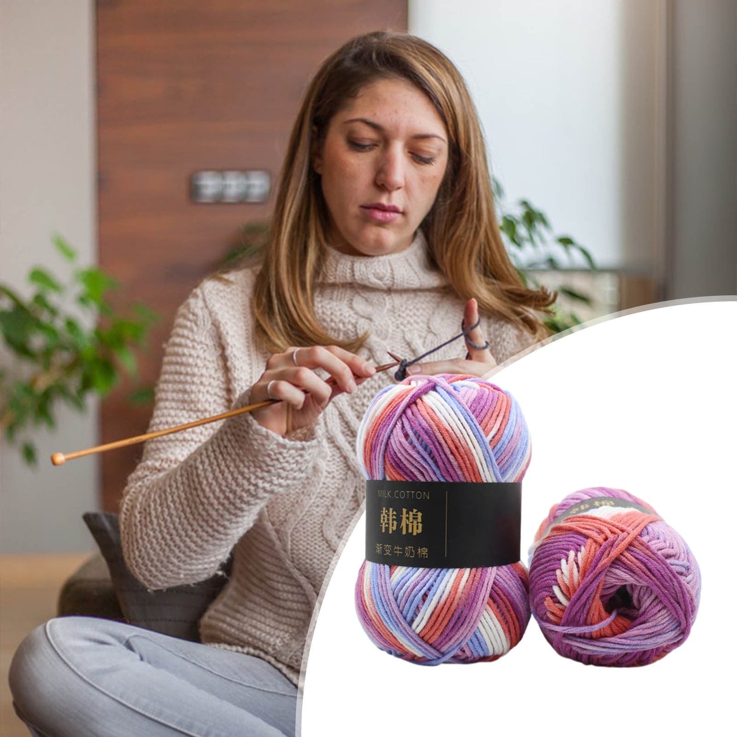 AYktou Cotton Yarn - Multicolor Rainbows Yarn,50 gram Skeins,26 Colors Available,7 Strands Of Combed Milk Cotton Crocheting Yarn for Knitting,Crochet,Weaving,Arts & Crafts - Fiesta #P - Pink