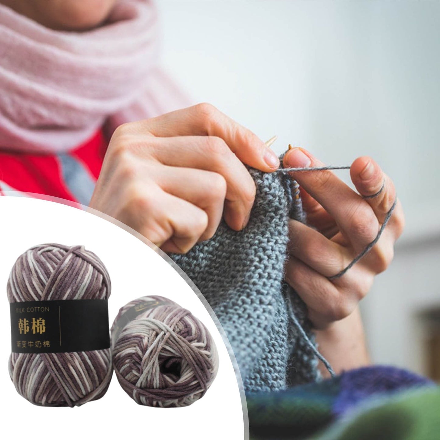 AYktou Cotton Yarn - Multicolor Rainbows Yarn,50 gram Skeins,26 Colors Available,7 Strands Of Combed Milk Cotton Crocheting Yarn for Knitting,Crochet,Weaving,Arts & Crafts - Fiesta #X - Gray White