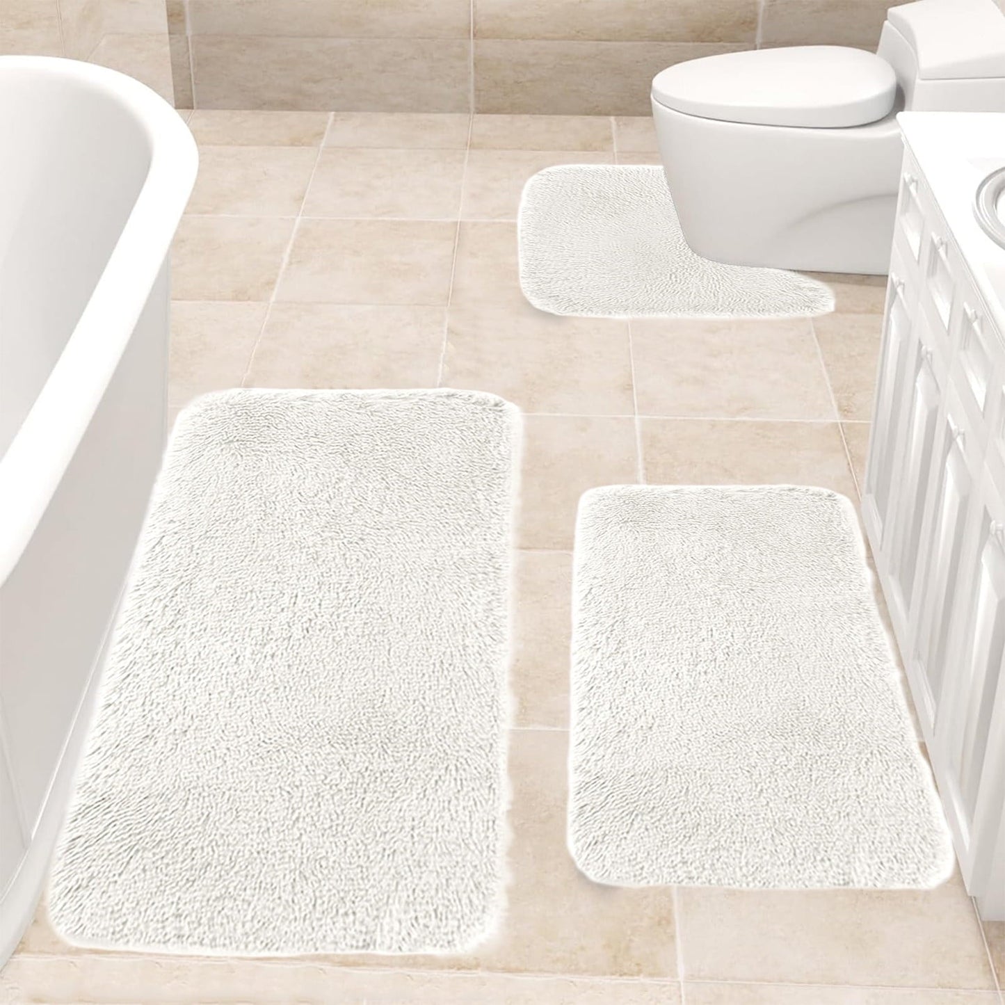 Kdkad Bathroom Rugs Sets 3 Piece, Bath Rugs for Bathroom Non Slip, Ultra Soft Water Absorbent Microfiber Bath Mat Set, Machine Washable Thick Plush Bath Mats for Bathroom Floor,Tub and Shower 3 pc Gray 1