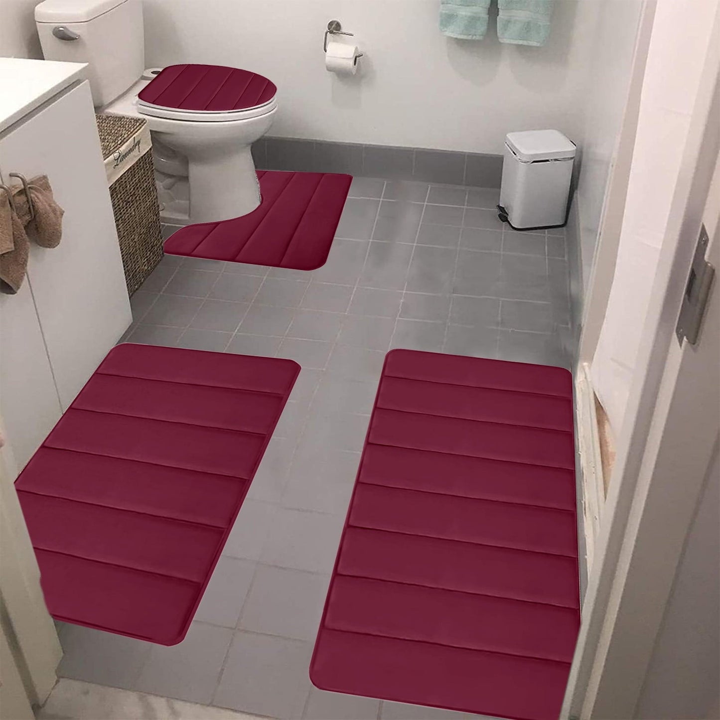 Kdkad Bathroom Rugs Sets 3 Piece, Bath Rugs for Bathroom Non Slip, Ultra Soft Water Absorbent Microfiber Bath Mat Set, Machine Washable Thick Plush Bath Mats for Bathroom Floor,Tub and Shower 4 pc Green