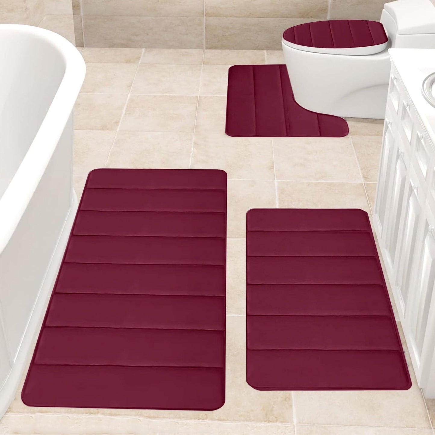 Kdkad Bathroom Rugs Sets 3 Piece, Bath Rugs for Bathroom Non Slip, Ultra Soft Water Absorbent Microfiber Bath Mat Set, Machine Washable Thick Plush Bath Mats for Bathroom Floor,Tub and Shower 4 pc Green