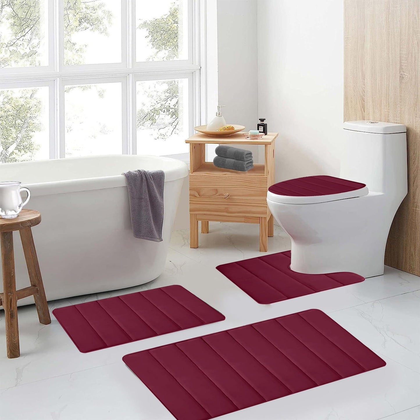 Kdkad Bathroom Rugs Sets 3 Piece, Bath Rugs for Bathroom Non Slip, Ultra Soft Water Absorbent Microfiber Bath Mat Set, Machine Washable Thick Plush Bath Mats for Bathroom Floor,Tub and Shower 4 pc Green