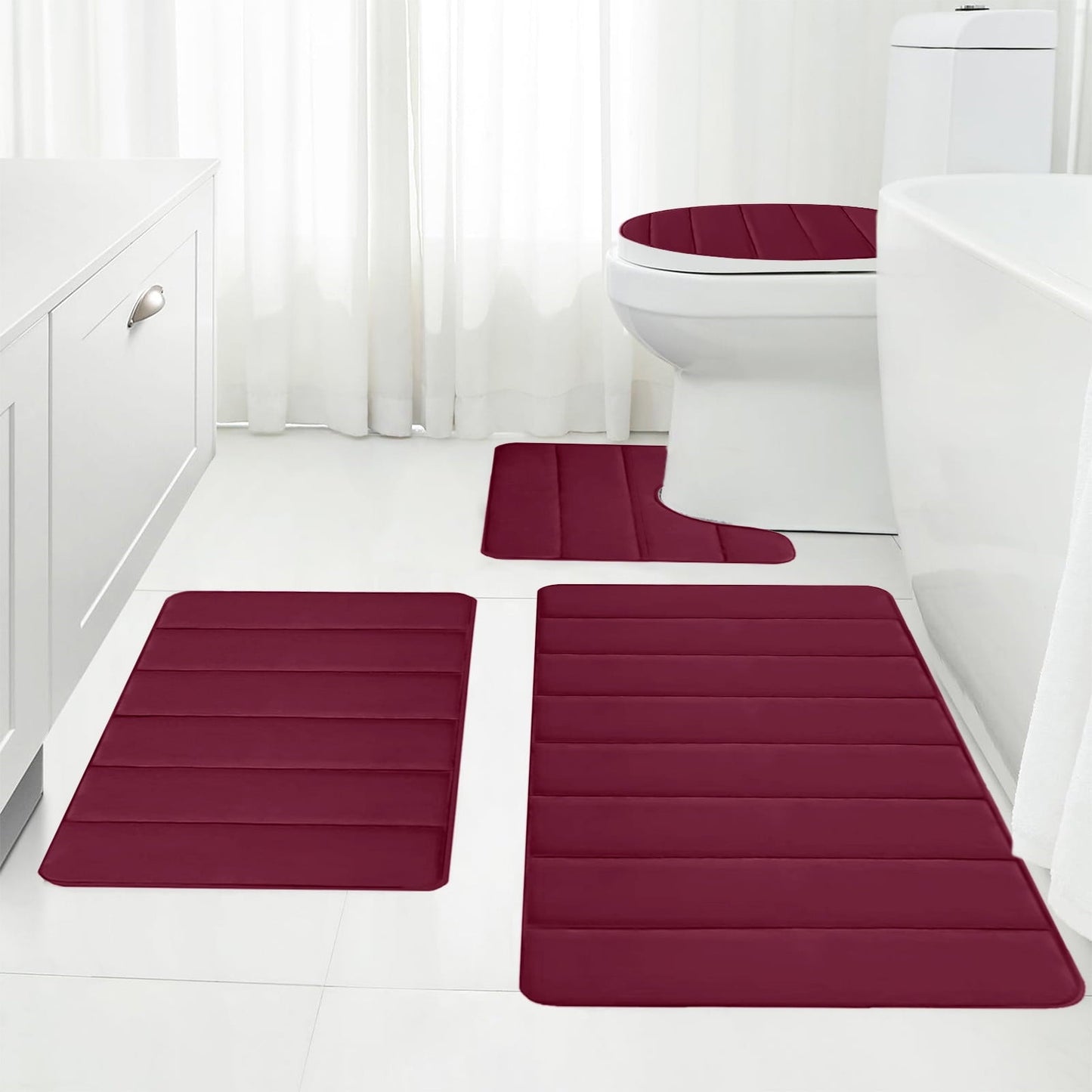 Kdkad Bathroom Rugs Sets 3 Piece, Bath Rugs for Bathroom Non Slip, Ultra Soft Water Absorbent Microfiber Bath Mat Set, Machine Washable Thick Plush Bath Mats for Bathroom Floor,Tub and Shower 4 pc Green