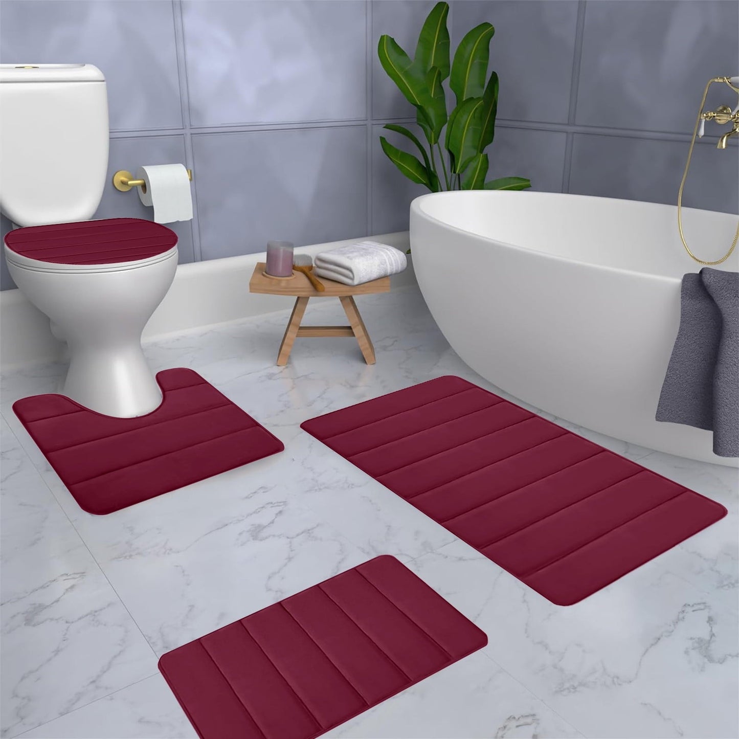 Kdkad Bathroom Rugs Sets 3 Piece, Bath Rugs for Bathroom Non Slip, Ultra Soft Water Absorbent Microfiber Bath Mat Set, Machine Washable Thick Plush Bath Mats for Bathroom Floor,Tub and Shower 4 pc Green