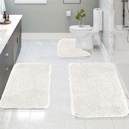 Kdkad Bathroom Rugs Sets 3 Piece, Bath Rugs for Bathroom Non Slip, Ultra Soft Water Absorbent Microfiber Bath Mat Set, Machine Washable Thick Plush Bath Mats for Bathroom Floor,Tub and Shower 3 pc White 2