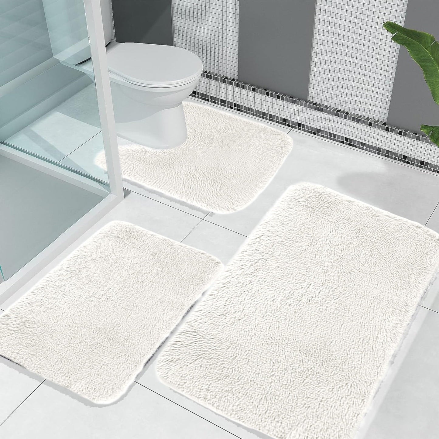 Kdkad Bathroom Rugs Sets 3 Piece, Bath Rugs for Bathroom Non Slip, Ultra Soft Water Absorbent Microfiber Bath Mat Set, Machine Washable Thick Plush Bath Mats for Bathroom Floor,Tub and Shower 3 pc White 2