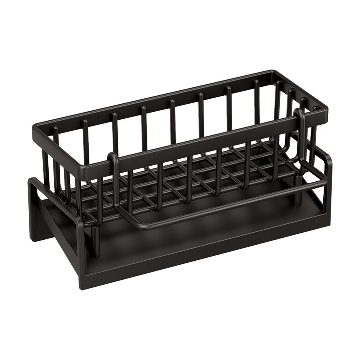 Darzheoy Sponge Holder for Kitchen Sink, Auto Draining Kitchen Sink Caddy, Rustproof Steel Dish Sponge Organizer with Removable Dishcloth Rack, Soap Dispenser Brush Holder Black