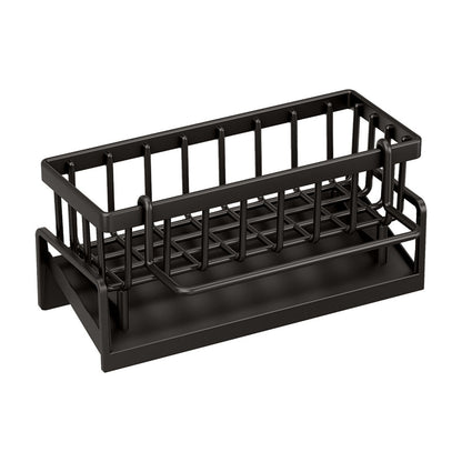Darzheoy Sponge Holder for Kitchen Sink, Auto Draining Kitchen Sink Caddy, Rustproof Steel Dish Sponge Organizer with Removable Dishcloth Rack, Soap Dispenser Brush Holder Black