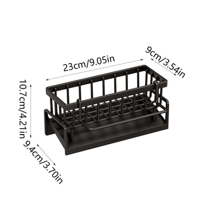 Darzheoy Sponge Holder for Kitchen Sink, Auto Draining Kitchen Sink Caddy, Rustproof Steel Dish Sponge Organizer with Removable Dishcloth Rack, Soap Dispenser Brush Holder Black