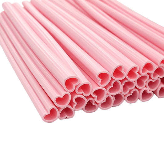 Kdkad Heart Shaped Pink Straws, 50 pc Disposable Drinking Cute Straw, Valentines Day Decorations, Pink Plastic Straw Valentines Day Birthday Party Bridal Shower Wedding Supplies