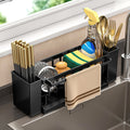 Kdkad Kitchen Sink Sponge Holder, Sponge Holder Kitchen Sink Caddy Organizer with Dish Brush Holder, Rustproof Stainless Steel Sink Sponge Holder with Auto-Draining Tray H