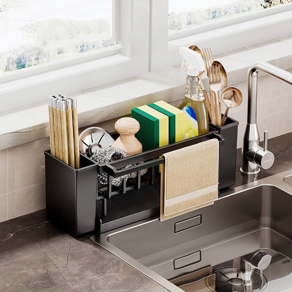 Kdkad Kitchen Sink Sponge Holder, Sponge Holder Kitchen Sink Caddy Organizer with Dish Brush Holder, Rustproof Stainless Steel Sink Sponge Holder with Auto-Draining Tray H