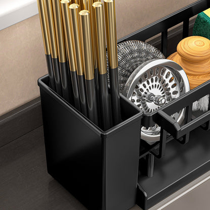 Kdkad Kitchen Sink Sponge Holder, Sponge Holder Kitchen Sink Caddy Organizer with Dish Brush Holder, Rustproof Stainless Steel Sink Sponge Holder with Auto-Draining Tray H