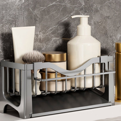 Kdkad Kitchen Sink Sponge Holder, Sponge Holder Kitchen Sink Caddy Organizer with Dish Brush Holder, Rustproof Stainless Steel Sink Sponge Holder with Auto-Draining Tray K