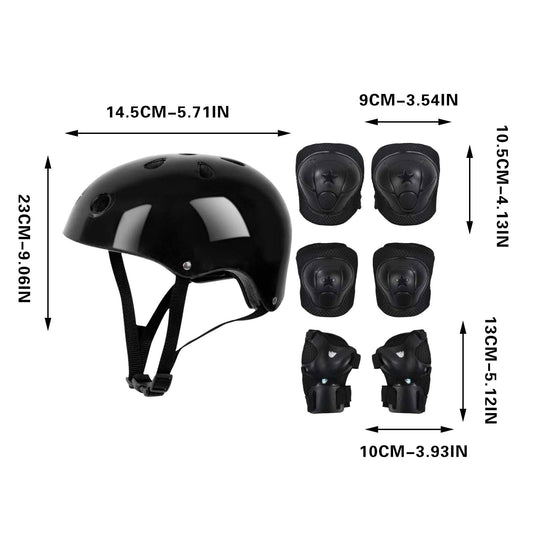 Darzheoy Kids Helmet Knee Elbow Pads Wrist Guard Sport Protective Gear Adjustable Scooter Skateboard Roller Bike Skate Cycling Set for Boy Girl Black