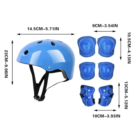 Darzheoy Kids Helmet Knee Elbow Pads Wrist Guard Sport Protective Gear Adjustable Scooter Skateboard Roller Bike Skate Cycling Set for Boy Girl Blue