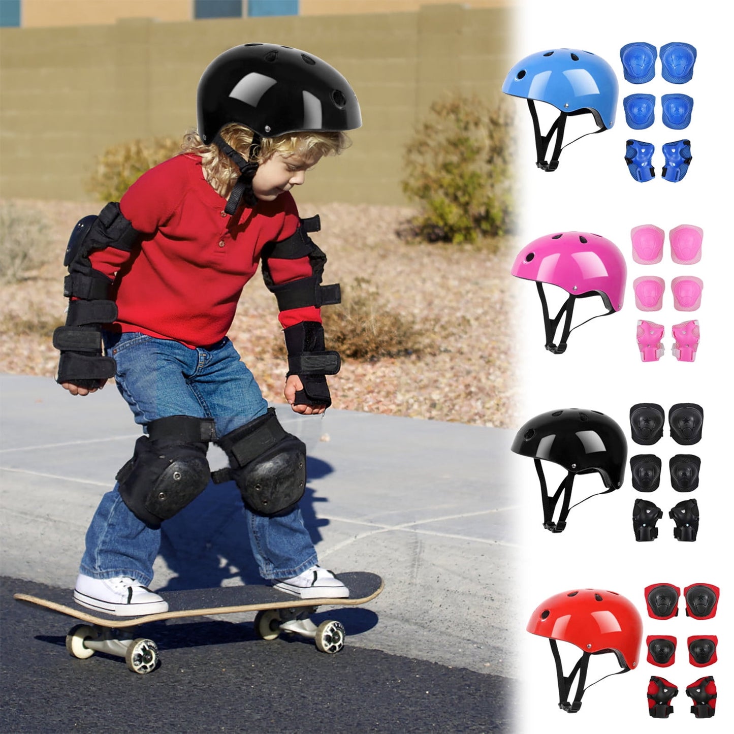 Darzheoy Kids Helmet Knee Elbow Pads Wrist Guard Sport Protective Gear Adjustable Scooter Skateboard Roller Bike Skate Cycling Set for Boy Girl Pink