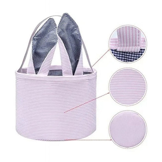 Chmadoxn Cute Personalized Easter Bunny Basket for Kids - Serviceable Plastic Easter Egg Hunt Gift Basket, Ages 3-8 7.5×9 in Pink