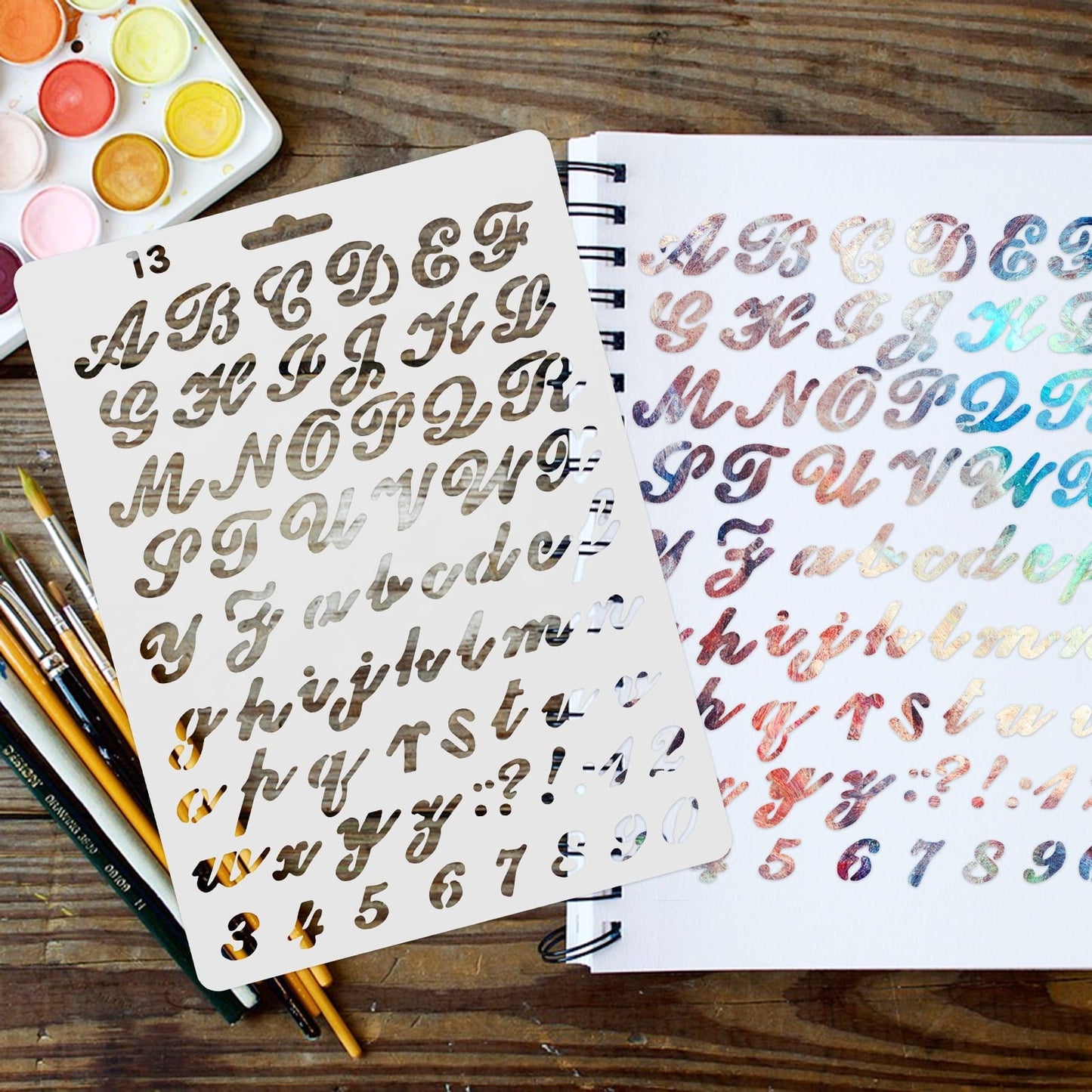 Worgeous 8 Pcs Painting Template Large Number Stencil Printable Cursive Stencils White