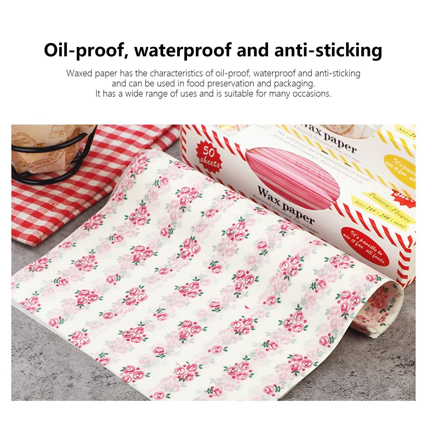 Darzheoy Wax Paper, Food Picnic Paper, 50 sheets Grease Proof Paper, Waterproof Dry Hamburger Paper Liners Wrapping Tissue for Plastic Food Basket C