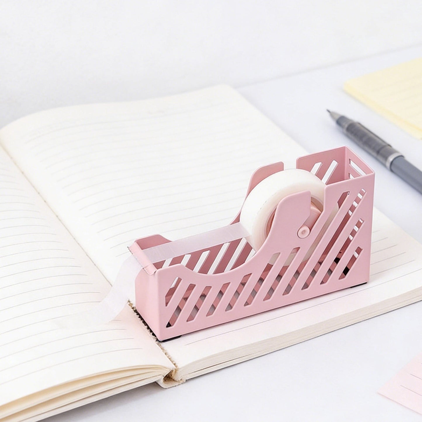 Darzheoy Desktop Tape Dispenser Adhesive Roll Holder Desk Accessories Home Office Tape Dispensers, Weighted Non-Skid Base X-Pink