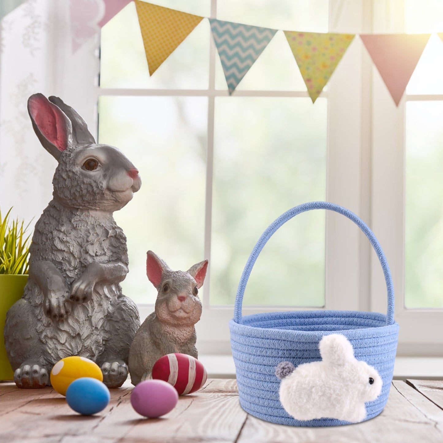 Chmadoxn Adorable Easter Bunny Basket for Kids - Perfect Easter Gift, Cute Easter Bucket Bags with Rabbit Ears for Easter Eggs Hunting, Affordable & Festive Spring Decor As Show E