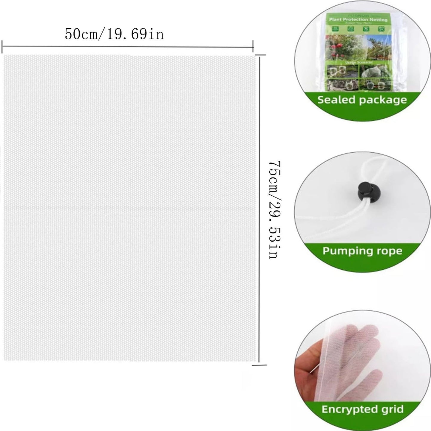 Darzheoy 1 Pack Garden Mesh Netting for Plants, 19.7 x 29.5 Inch Insect Bird Barrier Netting Mesh with Drawstring, Tomato Plant Cover Fruits Tree Netting Bags Protection for Vegetables 31.5" x 59" 2 Pack