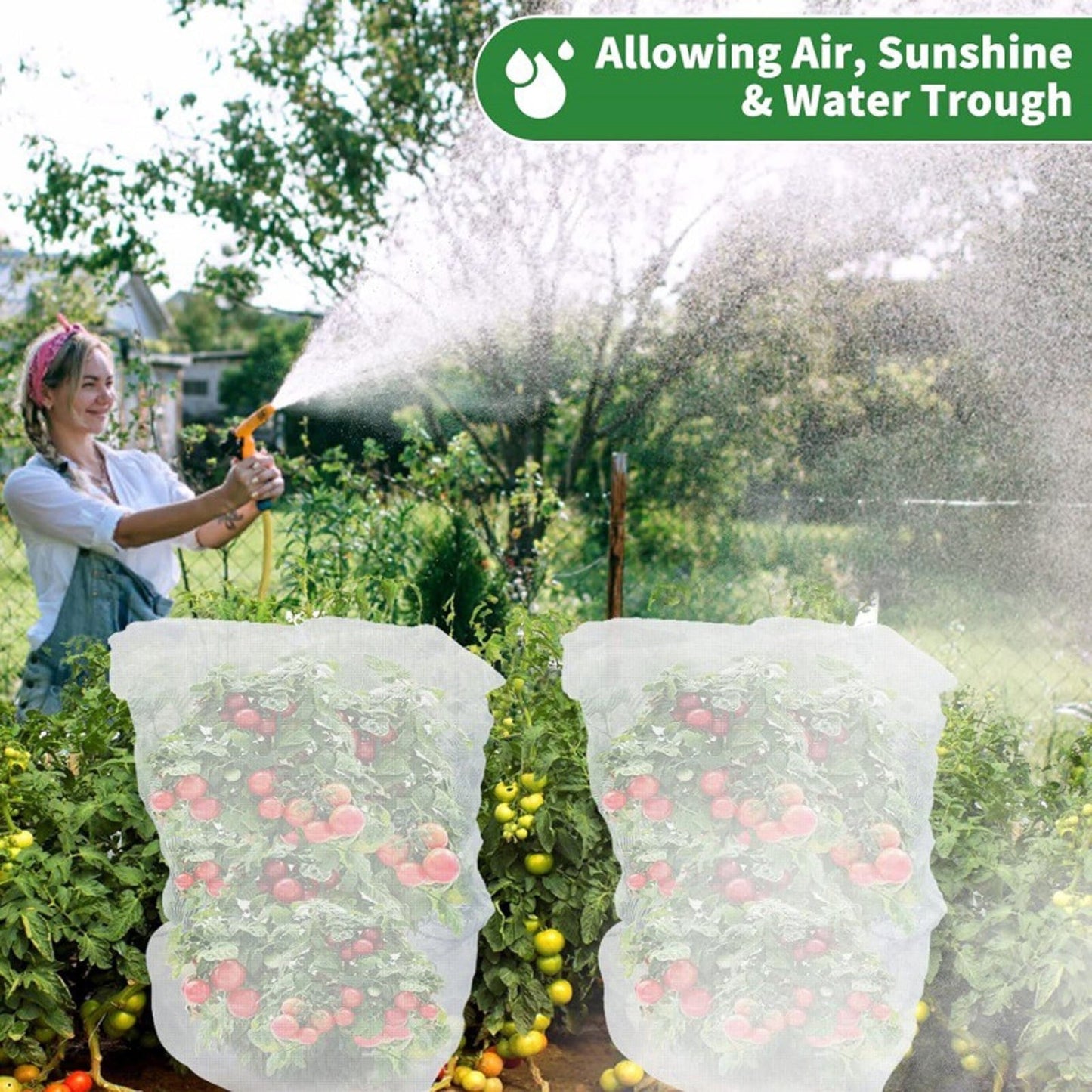 Darzheoy 1 Pack Garden Mesh Netting for Plants, 19.7 x 29.5 Inch Insect Bird Barrier Netting Mesh with Drawstring, Tomato Plant Cover Fruits Tree Netting Bags Protection for Vegetables 31.5" x 59" 2 Pack