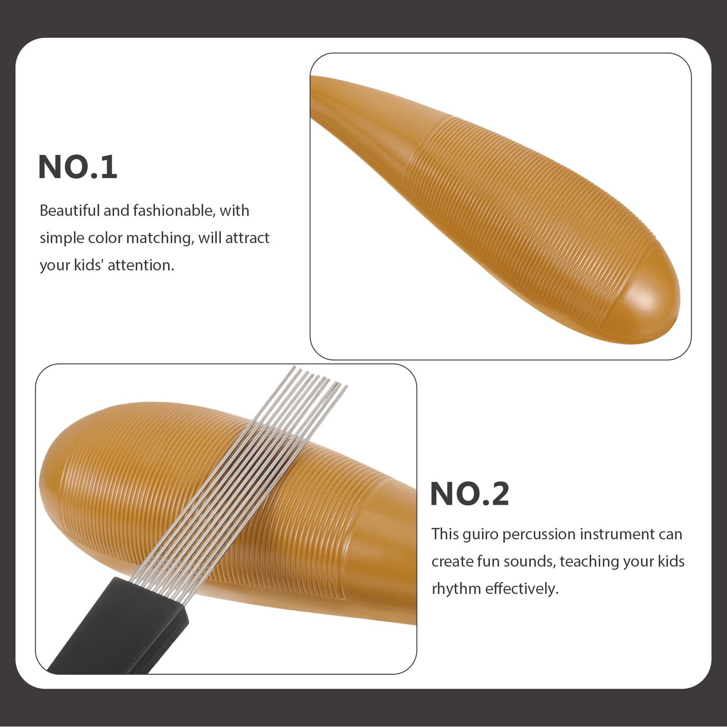 SKISUNO Cylinder Guiro Handheld Percussion Instrument Set for Beginners, Musical Instrument 12.2x3.3x3.3in