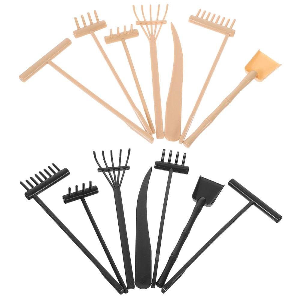 Worgeous 14pcs Mini Plastic Rakes Small Garden Rakes for Sand Table Crafts and Adornments Tools Set