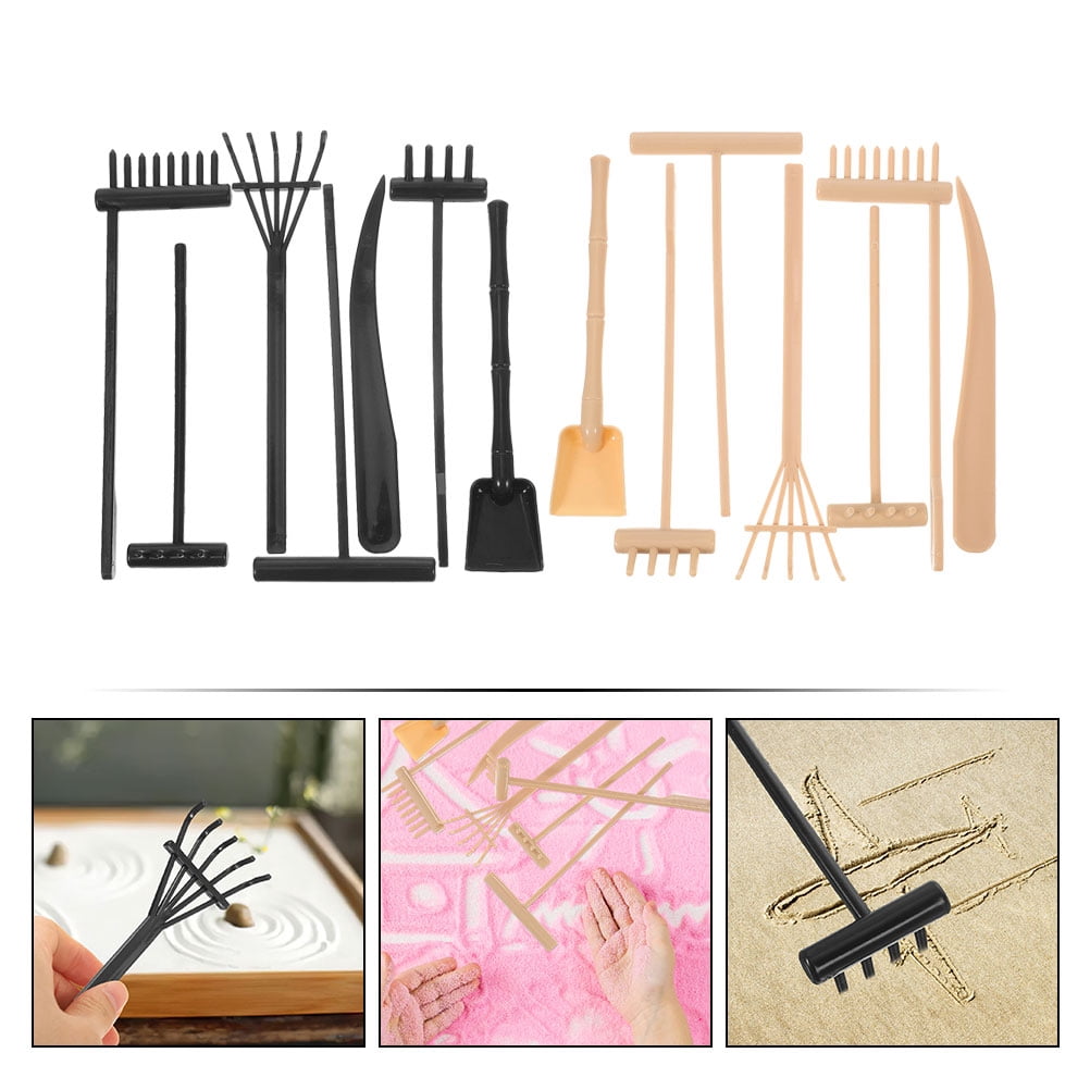 Worgeous 14pcs Mini Plastic Rakes Small Garden Rakes for Sand Table Crafts and Adornments Tools Set
