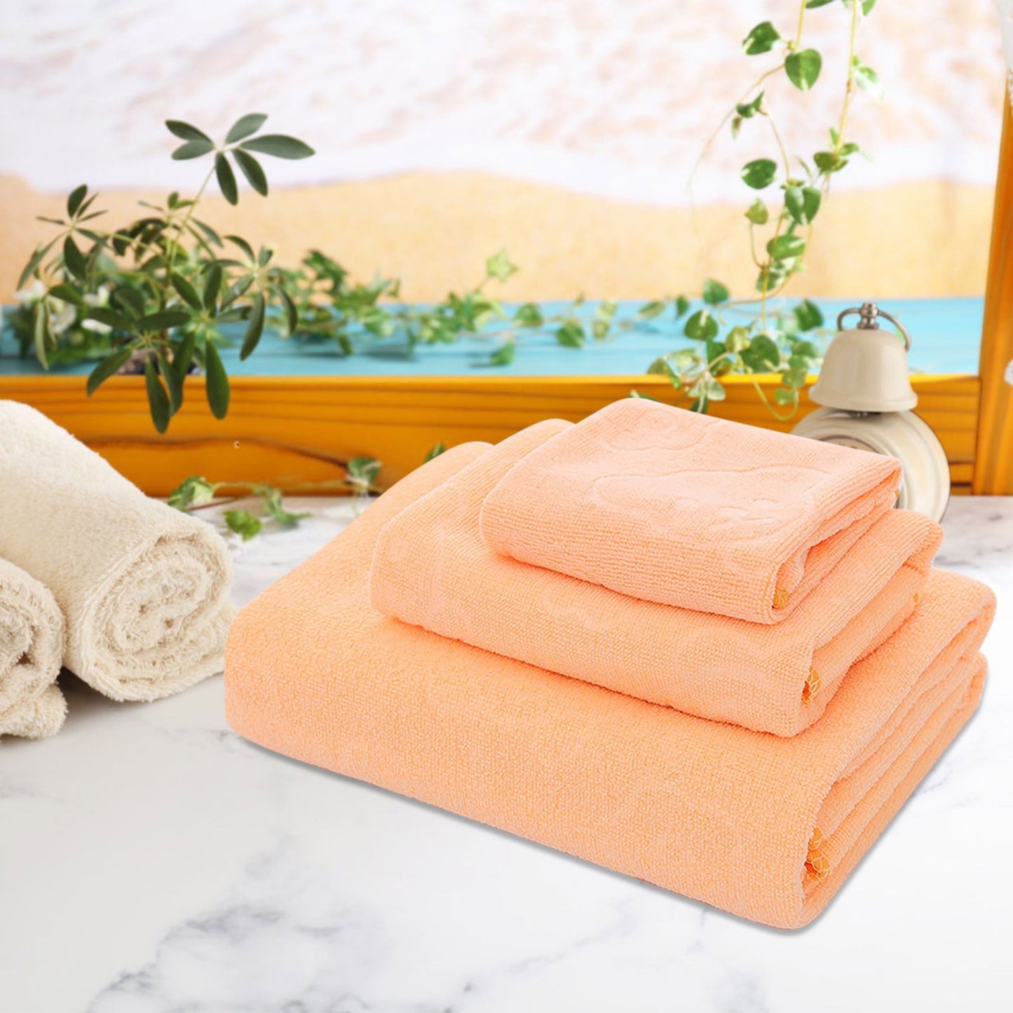 AYktou Bath Towels 3 Pack Cotton Bathroom Set,Contains a Bath Towels 28*56",a Hand Towels 12*12",a Face Towels 12*28",Soft Compact & Lightweight,for Gym Camp Beach and Daily Use Orange