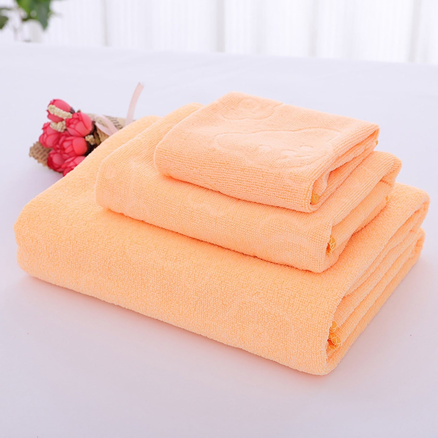 AYktou Bath Towels 3 Pack Cotton Bathroom Set,Contains a Bath Towels 28*56",a Hand Towels 12*12",a Face Towels 12*28",Soft Compact & Lightweight,for Gym Camp Beach and Daily Use Orange