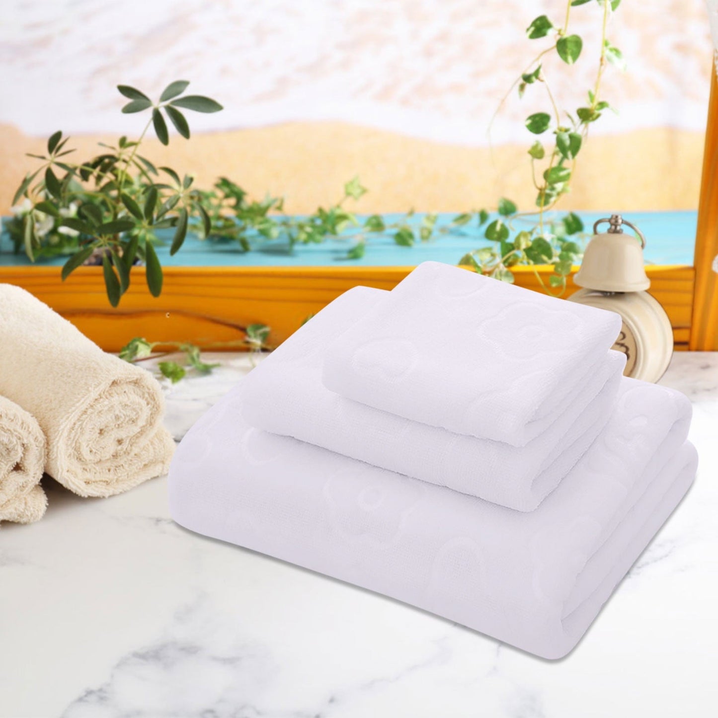 AYktou Bath Towels 3 Pack Cotton Bathroom Set,Contains a Bath Towels 28*56",a Hand Towels 12*12",a Face Towels 12*28",Soft Compact & Lightweight,for Gym Camp Beach and Daily Use White