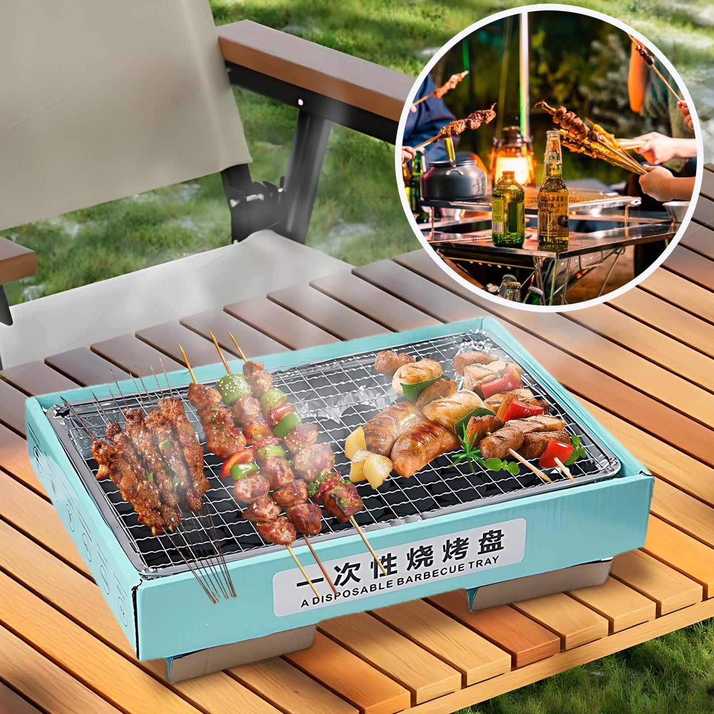 Kdkad Disposable BBQ Grill – Portable Outdoor Picnic, Cam& Group Gatherings – Low-Smoke Stainless Steel Kraft Paper Tray with Fast-Burning Charcoal – Easy Baking & Grilling