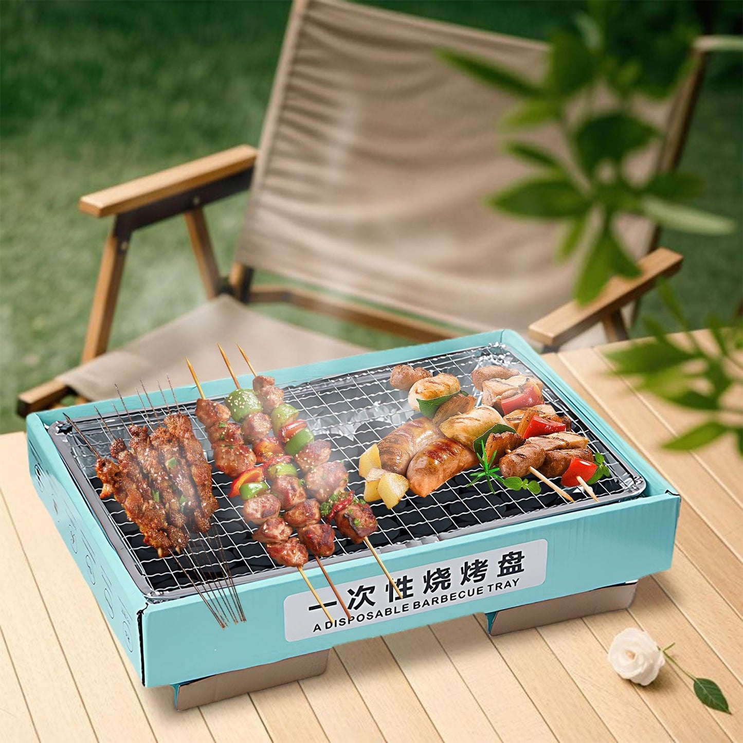 Kdkad Disposable BBQ Grill – Portable Outdoor Picnic, Cam& Group Gatherings – Low-Smoke Stainless Steel Kraft Paper Tray with Fast-Burning Charcoal – Easy Baking & Grilling