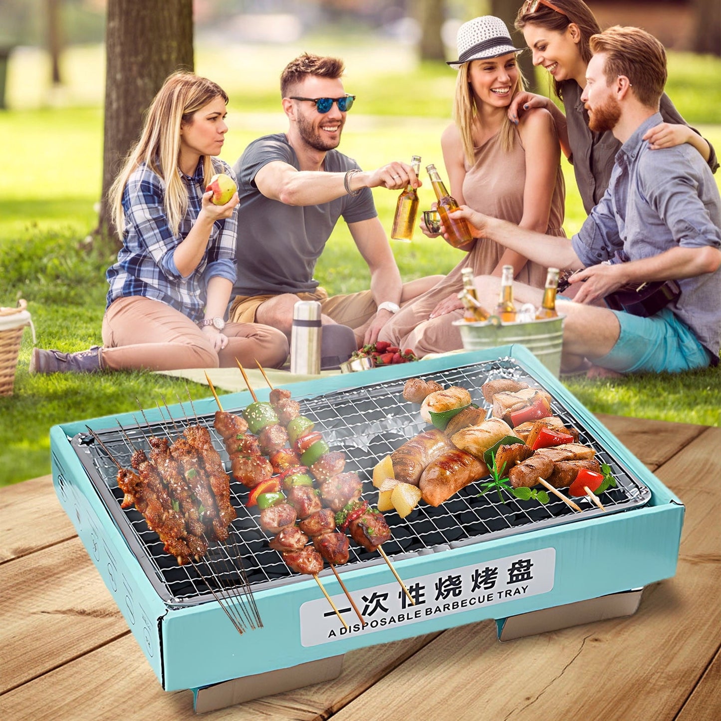 Kdkad Disposable BBQ Grill – Portable Outdoor Picnic, Cam& Group Gatherings – Low-Smoke Stainless Steel Kraft Paper Tray with Fast-Burning Charcoal – Easy Baking & Grilling