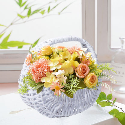 Darzheoy Wicker Basket with Handle, Wicker Shopping Basket, Picnic Baskets, Wicker Storage Basket, Rattan Basket for Wedding White