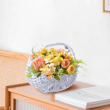Darzheoy Wicker Basket with Handle, Wicker Shopping Basket, Picnic Baskets, Wicker Storage Basket, Rattan Basket for Wedding White