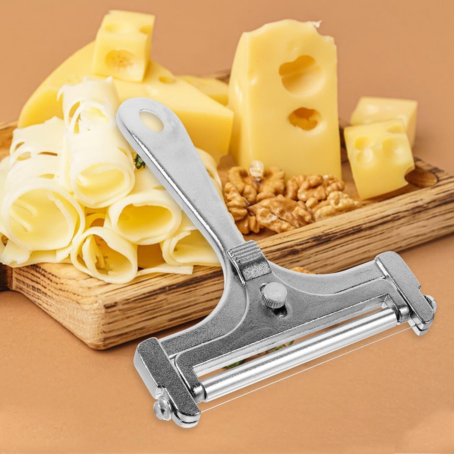 WHAMVOX Adjustable Stainless Steel Cheese Slicer Handheld Cutter Shaver for Easy Cheese Slicing and Serving.