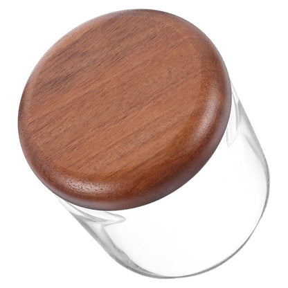 WHAMVOX Small Glass Jar with Airtight Wooden Lid, Food Storage Canister for Cereal, Snacks, Coffee, Kitchen Organization