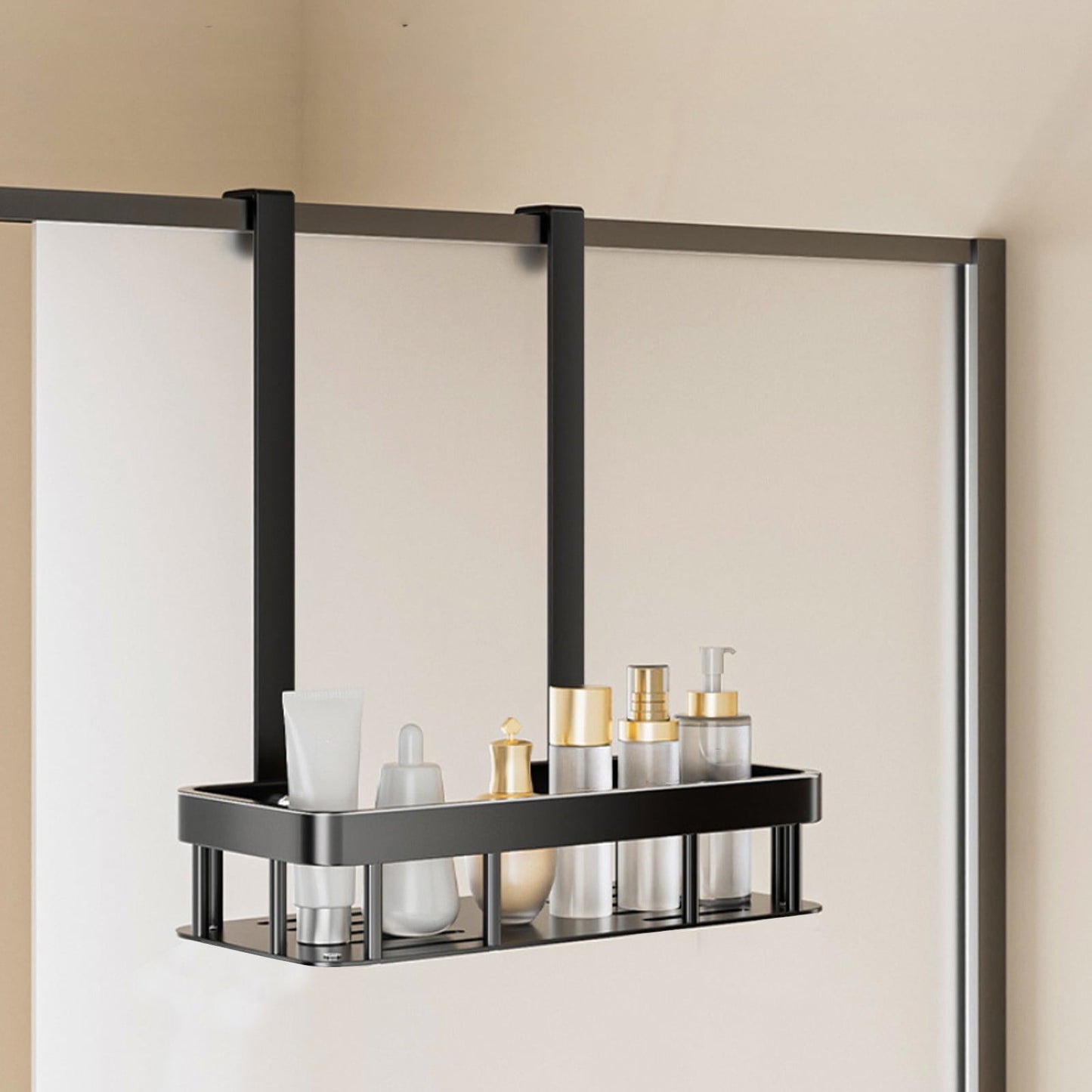Kdkad 1-Tier Over-the-Door Hanging Shower Caddy - Large Capacity Rust-Proof Bath Organizer, No Drilling Sturdy Shower Shelf & Basket Storage Rack for Bathroom, Space-Saving Design 1-Tier Black