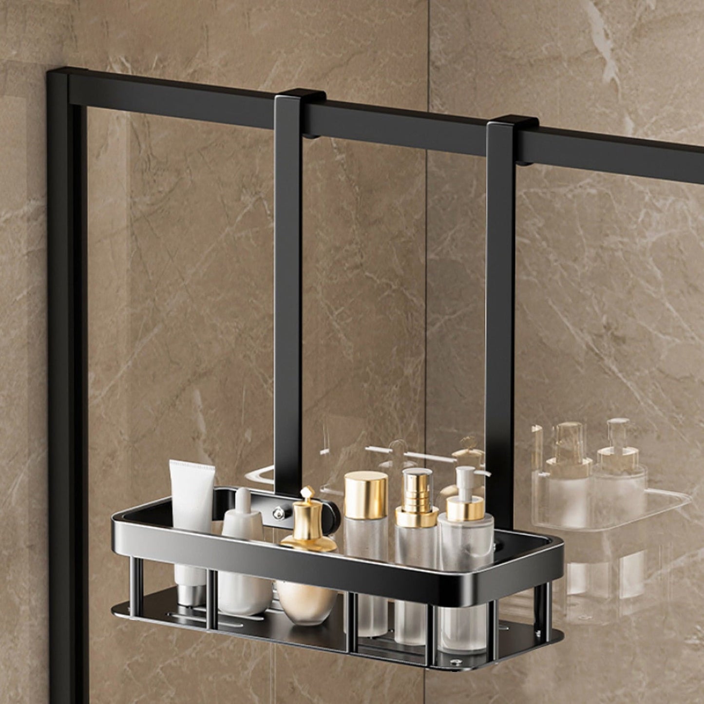 Kdkad 1-Tier Over-the-Door Hanging Shower Caddy - Large Capacity Rust-Proof Bath Organizer, No Drilling Sturdy Shower Shelf & Basket Storage Rack for Bathroom, Space-Saving Design 1-Tier Black