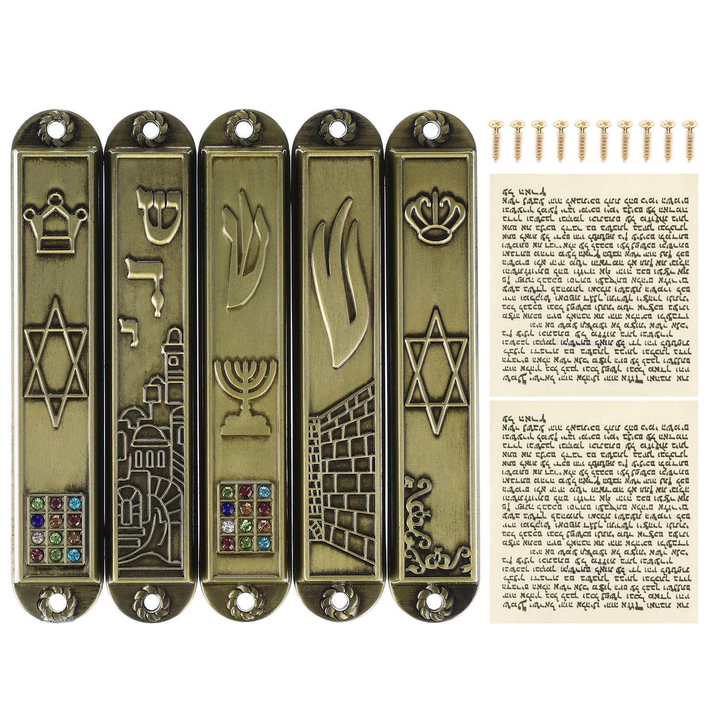 HOOWIFFY 5Pcs Judaica Metal Mezuzah Adornment with Retro Style for House and Office Decor